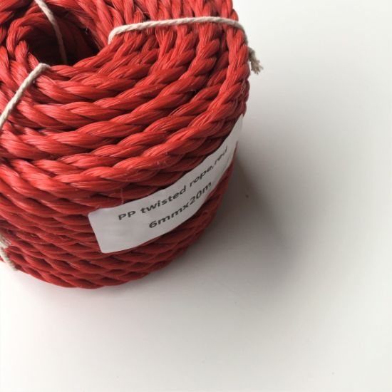 Rojo 6mmx20m Cuerda de polipropileno de par trenzado de alta resistencia Cuerda de PP flotante Cuerda de barco Vela Camping Línea de seguridad Tendedero