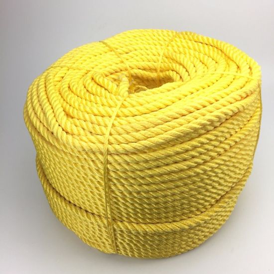 3 hebras de cuerda de cáñamo multifilamento retorcido PP amarillo