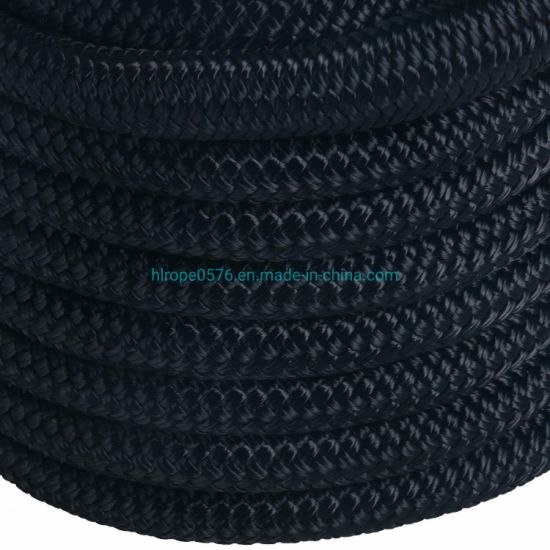 Negro 5/8 "50 FT Línea de muelle de nylon trenzado de doble hebra Cuerda de amarre Trenza de doble hebra