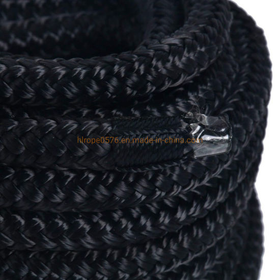 Línea de muelle de nailon trenzado de doble hebra de 3/4 de pulgada y 25 pies de color negro, cuerda de amarre, línea de muelle trenzada de doble hebra