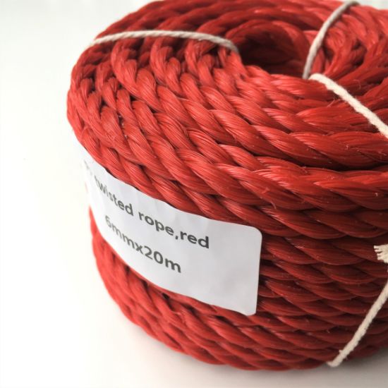 Rojo 6mmx20m Cuerda de polipropileno de par trenzado de alta resistencia Cuerda de PP flotante Cuerda de barco Vela Camping Línea de seguridad Tendedero