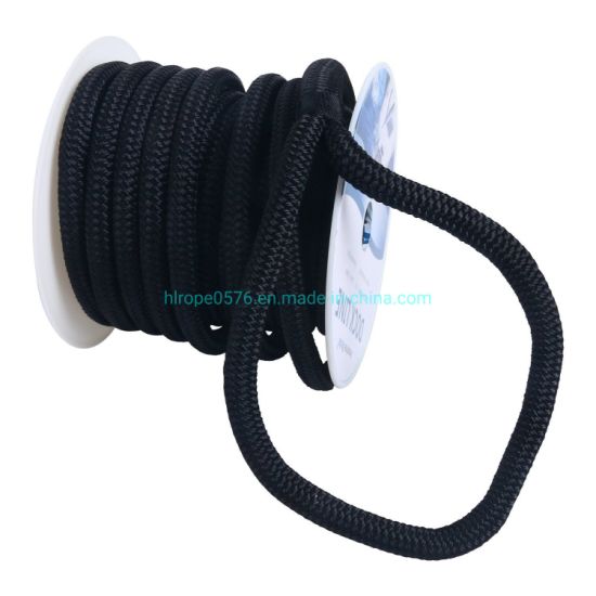 Negro 5/8 "50 FT Línea de muelle de nylon trenzado de doble hebra Cuerda de amarre Trenza de doble hebra