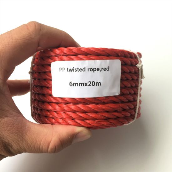 Rojo 6mmx20m Cuerda de polipropileno de par trenzado de alta resistencia Cuerda de PP flotante Cuerda de barco Vela Camping Línea de seguridad Tendedero